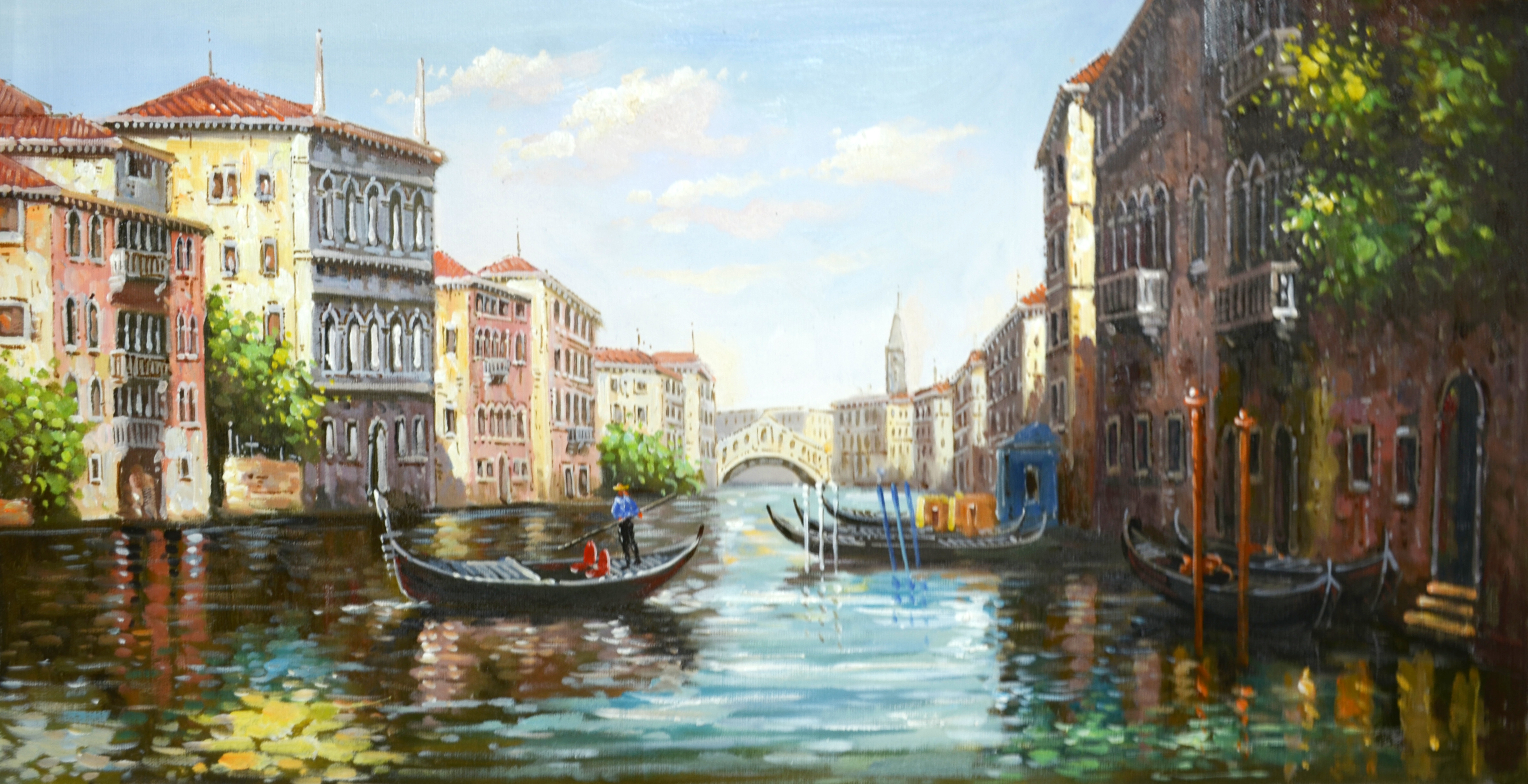 Hand-painting Colorful Venice Lake Oil Painting Extra Large Bedroom - Graffiti Art For Sale